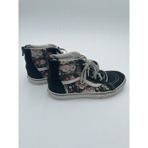 Vans Girls Youth Juniors Size 4 High Tops Floral Black White Pink Zipper
